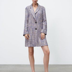 BRAND NEW ZARA COLLECTION MULTICOLOURED BLUISH BLUE TEXTURED COAT